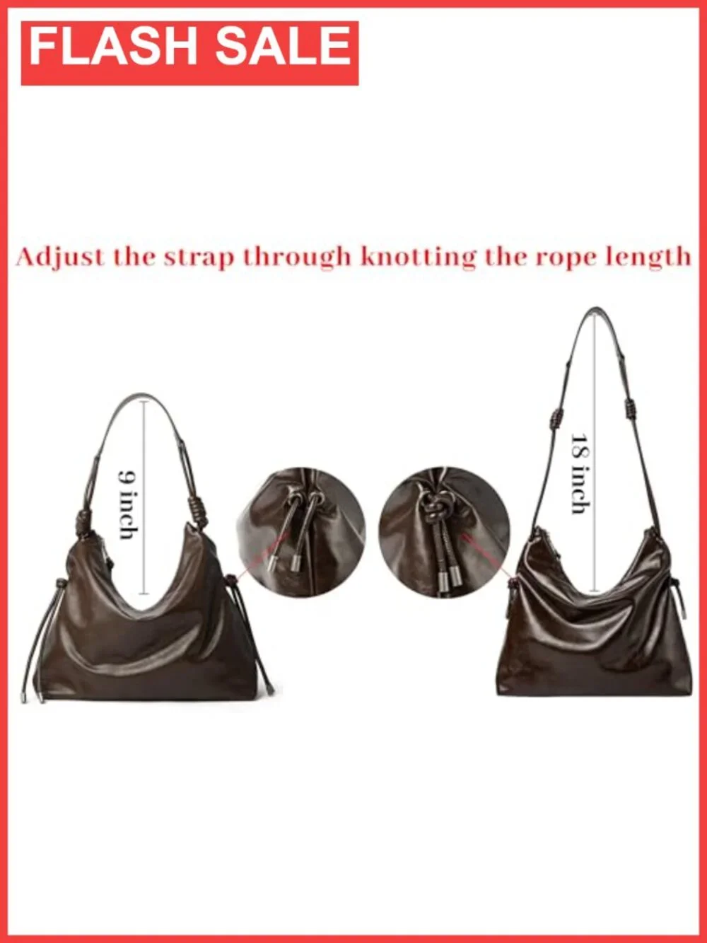 Large Hobo Shoulder Bag Soft Oil Waxed Vegan PU Knotted Strap Tote Purse